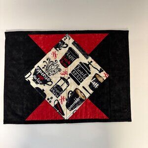 Coffee Themed Swirls Reversible Quilted Placemats Set Of 2 Red Black 16.75x12in